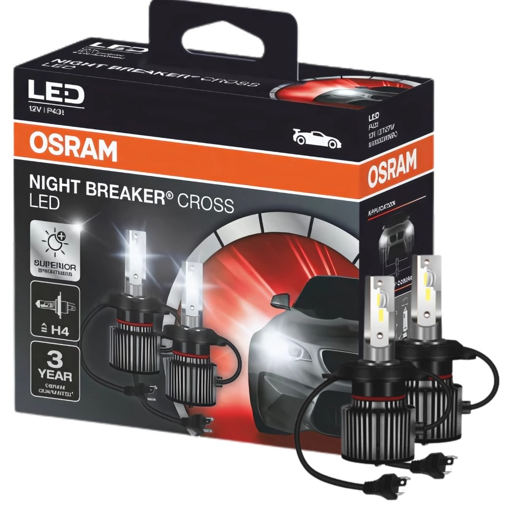Par LED Osram H4 Night Breaker Cross 27/27W 12V 6000K Efeito Xenon Farol Carro Alta Intensidade em Oferta na Shopee