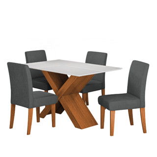 Conjunto de Mesa Sala de Jantar Tampo com Vidro 1,36m Grécia 4 Cadeiras Trieste Dobuê em Oferta na Shopee
