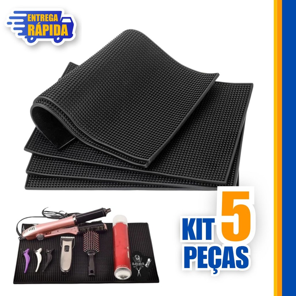 Kit com 05/4/3/1 Tapete Antiderrapante Bancada Barbeiro Cabeleireiro Proteção Porta Tesoura/Chapinha/Drinks/Chapinha