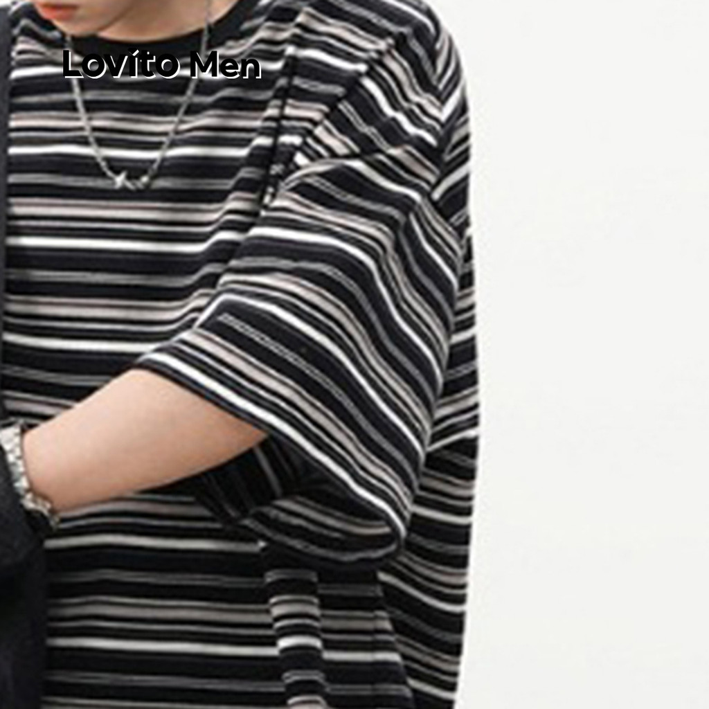 Detalhes do Lovito Camisa Casual de Primavera/verão para Homens T-shirt Preta LNE110159