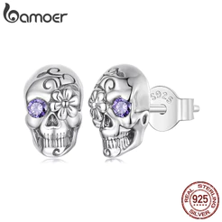 Bamoer Original 925 Prata Esterlina Halloween Crânio Brincos Design De Moda Jóias Presente Feminino