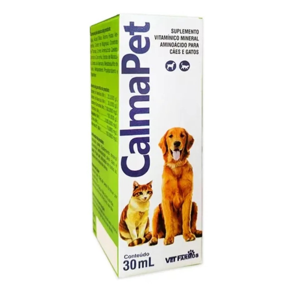 Calma Pet 30mL VetFarmos é o calmante natural ideal para cães e gatos, reduzindo estresse e promovendo bem-estar