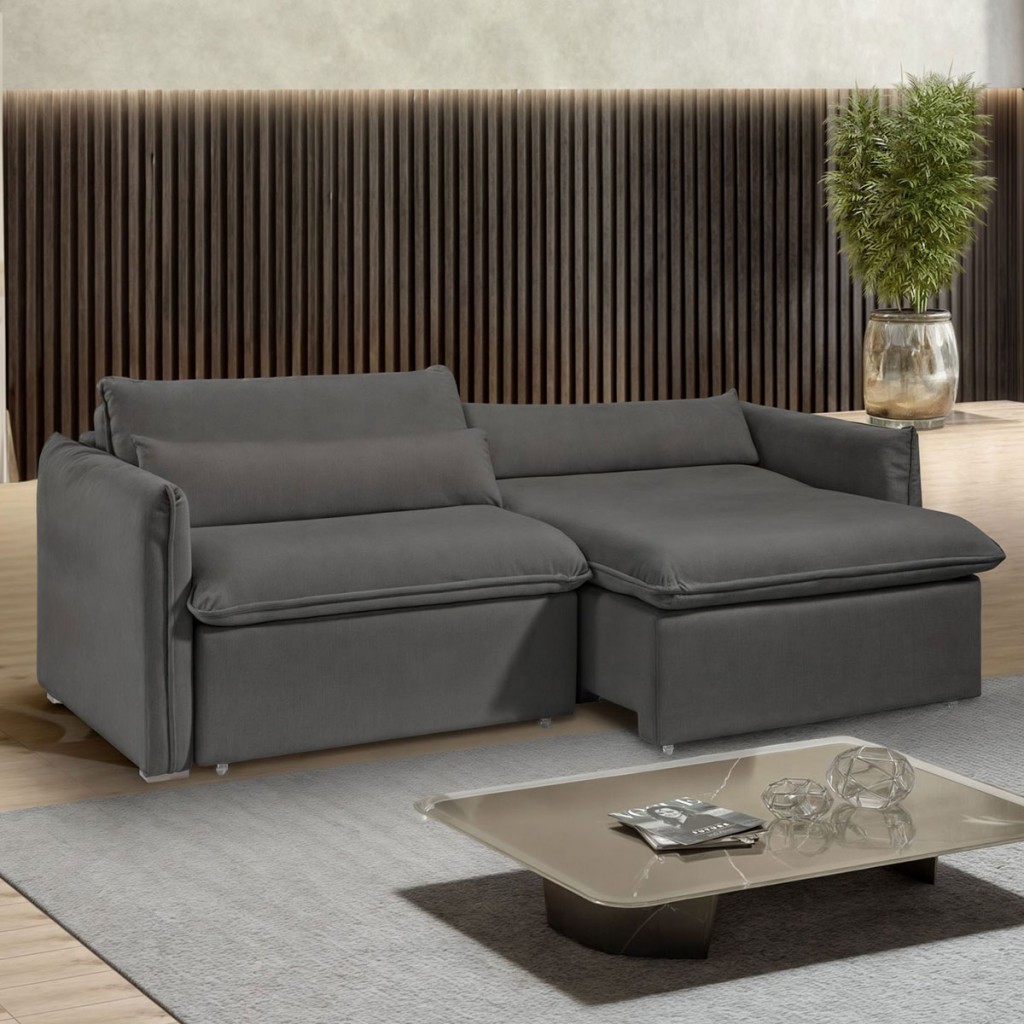 Sofá Cama 3 Lugares Aurora Retrátil Veludo Cinza - Celflex em Oferta na Shopee