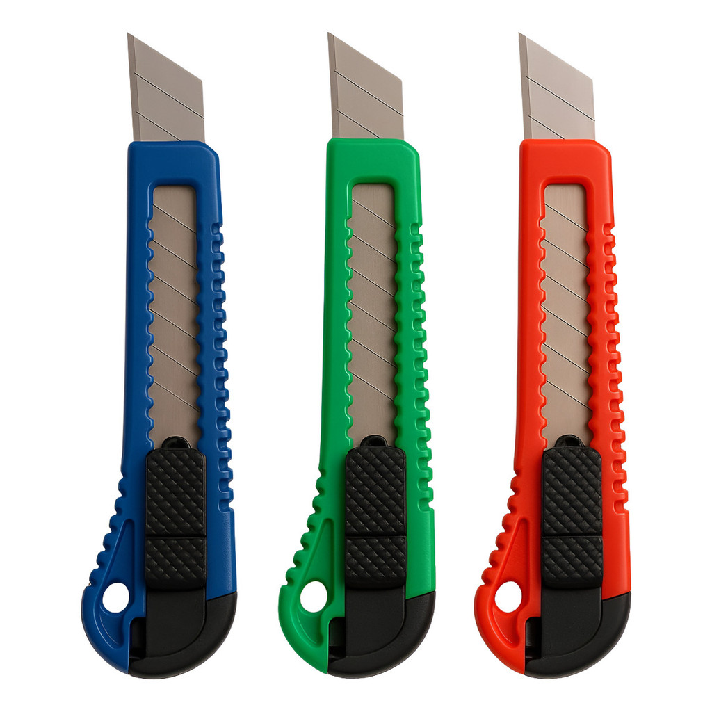 Kit 3 Estiletes Cores Sortidas 15cm Lâmina 18mm Plástico e Metal Corte Preciso Abrir Embalagens em Oferta na Shopee