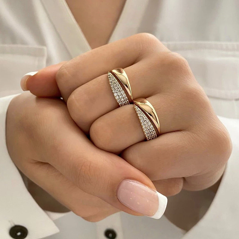 2025 Novo Aço Inoxidável 18 K Banhado A Ouro Anéis De Sol Para Mulheres Pedra Natural Incrustada Em Textura De Metal Oco — imagem 1