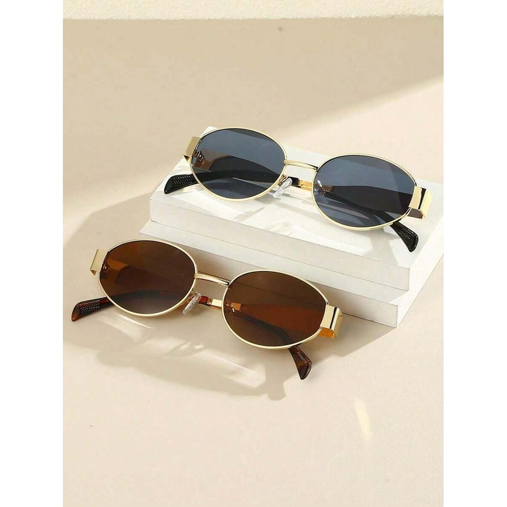 2 peças Óculos de Moda Feminina com Armação Metálica Oval e hexagonal Novos Óculos moda de Estilo vintage dia a dia Y2K em Oferta na Shopee