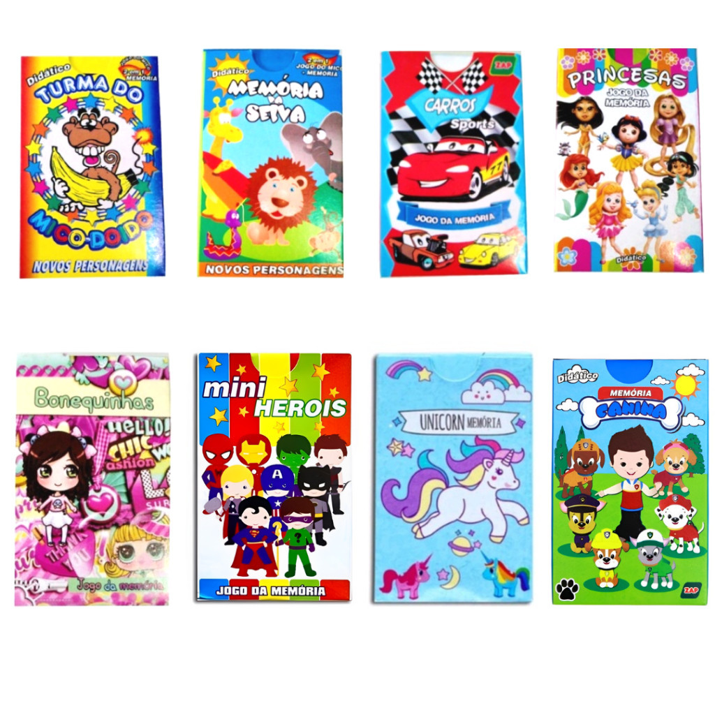 Kit Com 20 Lembrancinha Prenda Jogo da Memoria Infantil  Mini Heróis - Patrulha Canina - Unicórnio/Uno mini