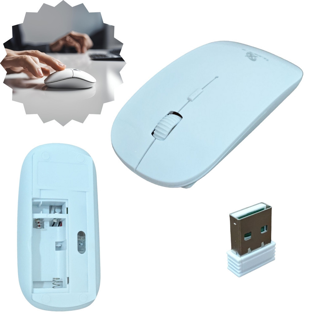 Mouse Wireless Ergônomico A Pilha 2.4 Ghz Sem Fio Barato Cor Branco
