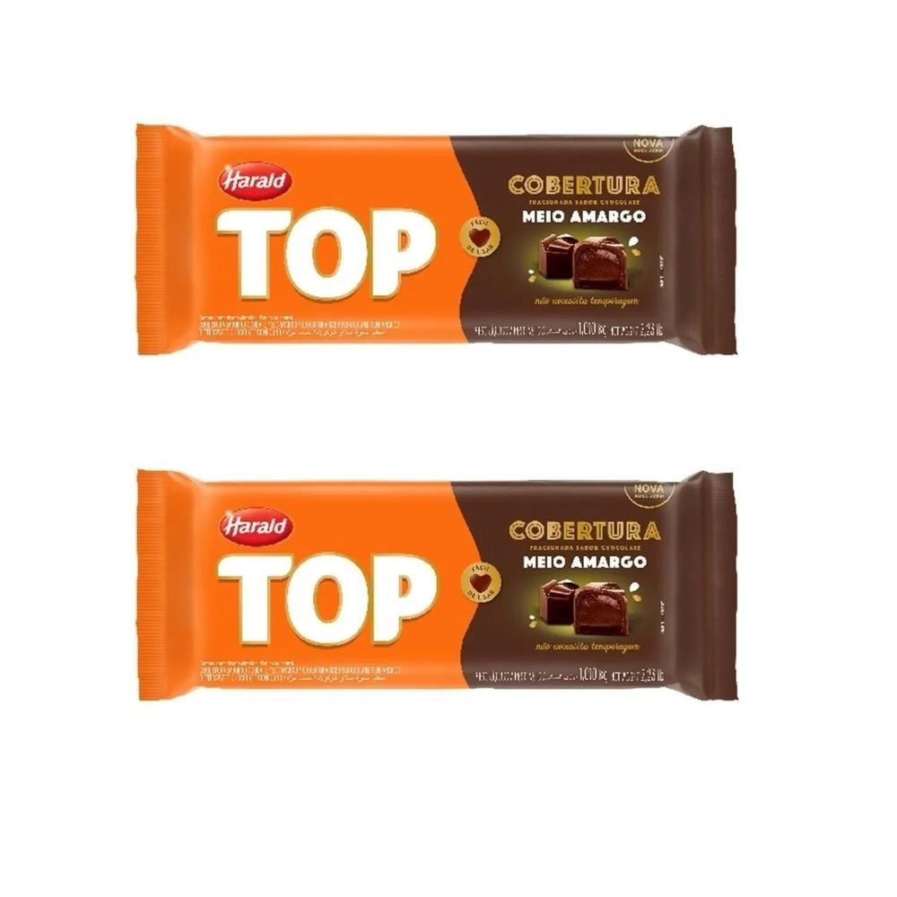 KIT 2 COBERTURA HARALD TOP BARRA 1,010KG MEIO AMARGO em Oferta na Shopee