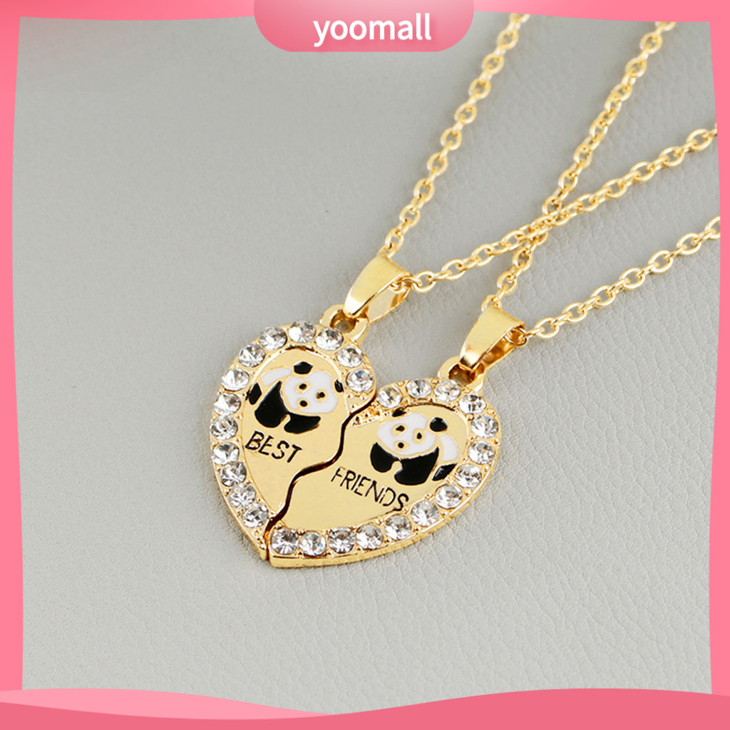 YM 2Pcs Brilhante Rhinestone Incrustado Colares De Amizade Melhores Amigos Panda Heart Pendant Jóias Acessório