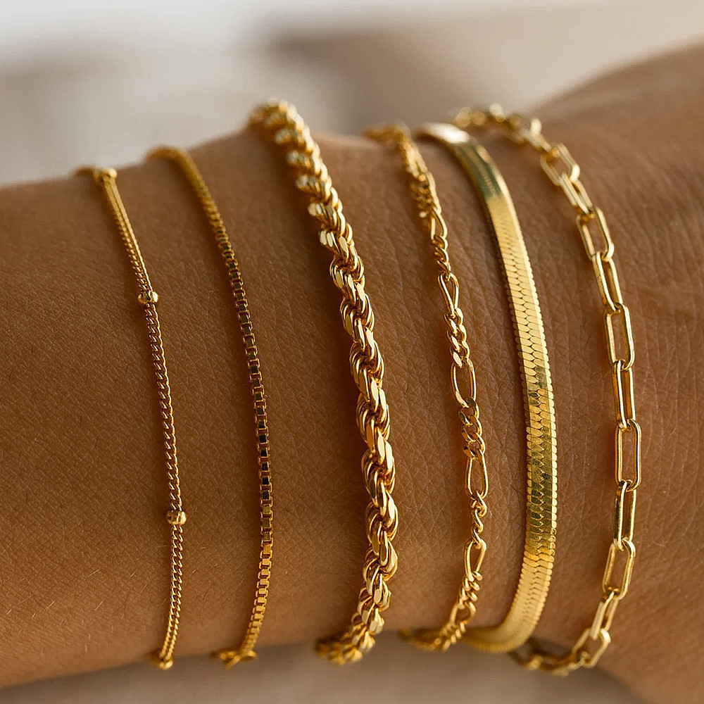 6 Cadeia Moda Moda Multi-Layer Chain Conjunto de Pulseiras Simples Jóias