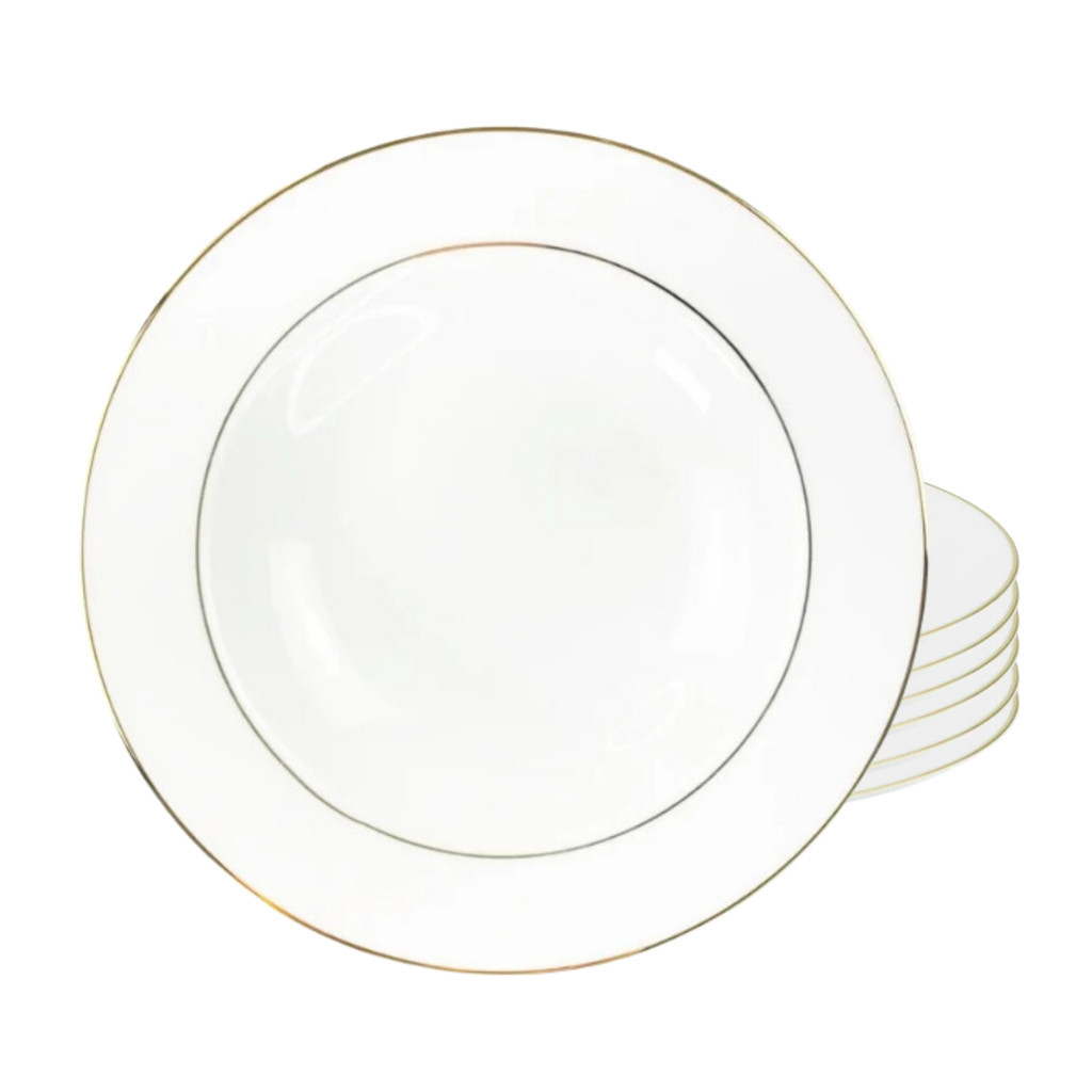 Jogo De Pratos Fundo 20,5cm Porcelana Kit 6 Peças Luxo Borda Dourada Majesty Gold - Home & Living