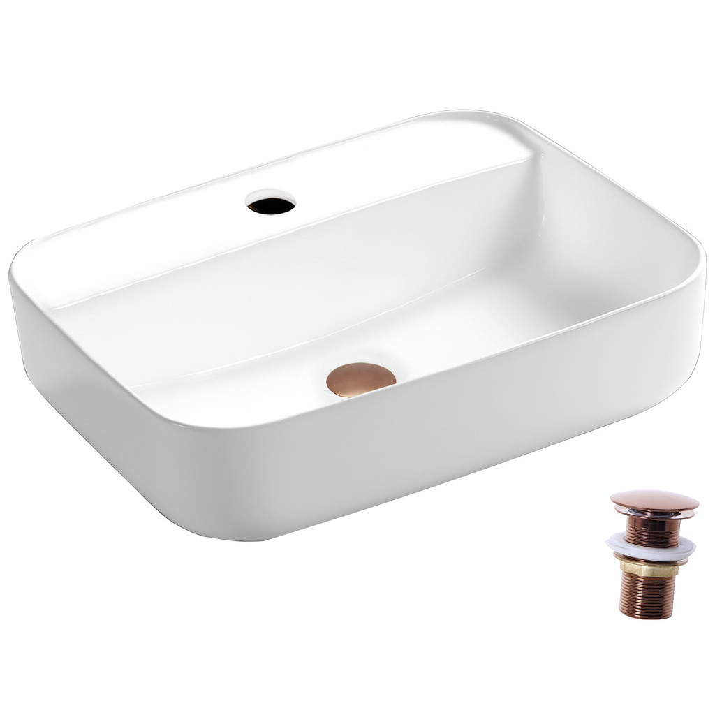 Cuba Louça Retangular Banheiro Apoio Porcelana Válvula Click Rosé Gold Moderna