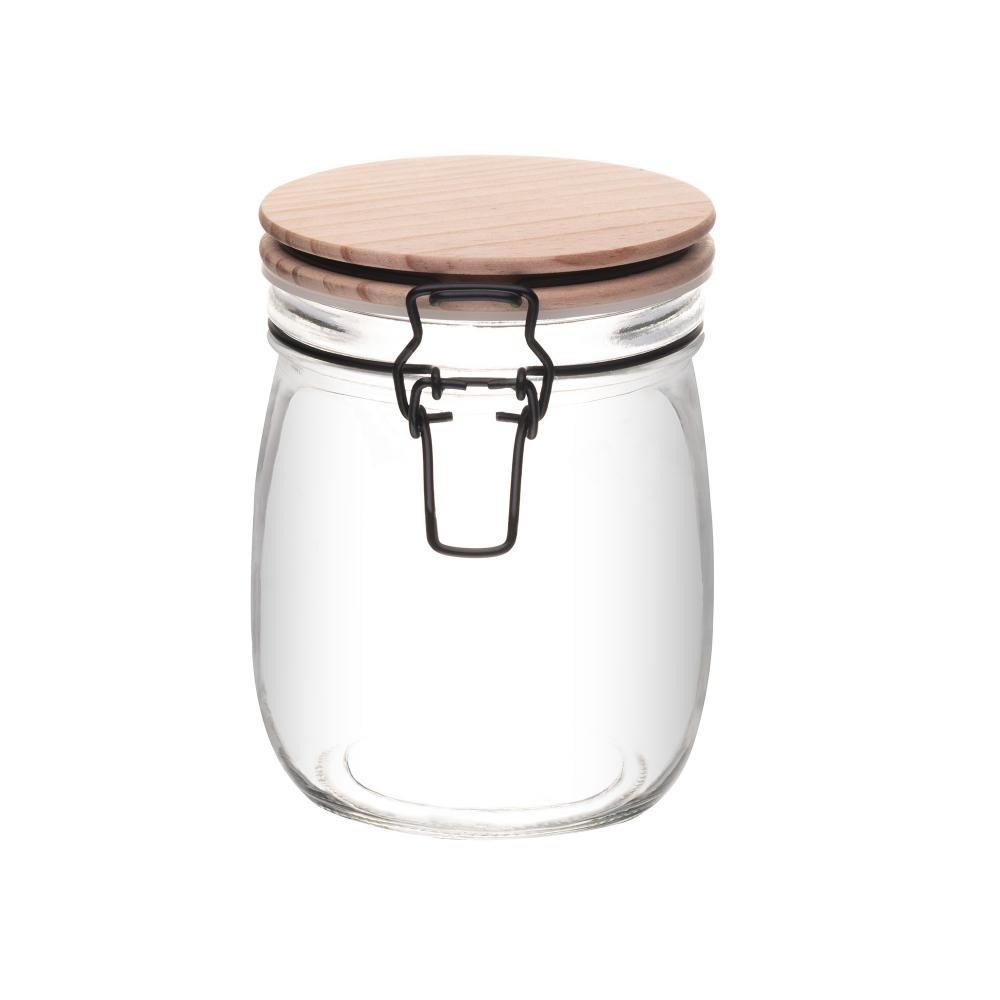 Porta Mantimento de Vidro com Tampa Hermética de Bambu 800ml - Home & Living