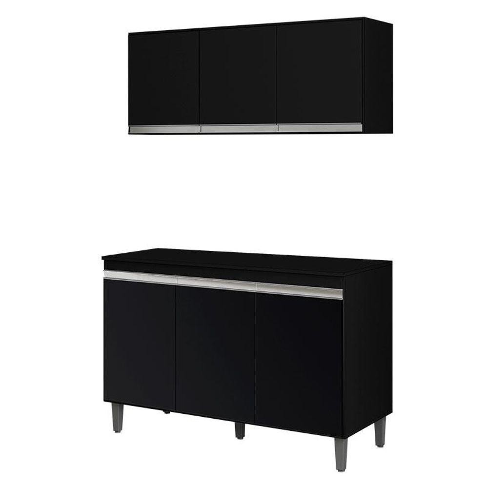 Balcão De Cozinha Manu Com Tampo 120 Cm E Armário Aéreo Andréia Preto Fosco - Ajl em Oferta na Shopee