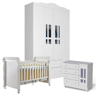Quarto De Bebê Ariel 4 Portas Com Berço Americano Mirelle Branco Brilho - Carolina em Oferta na Shopee