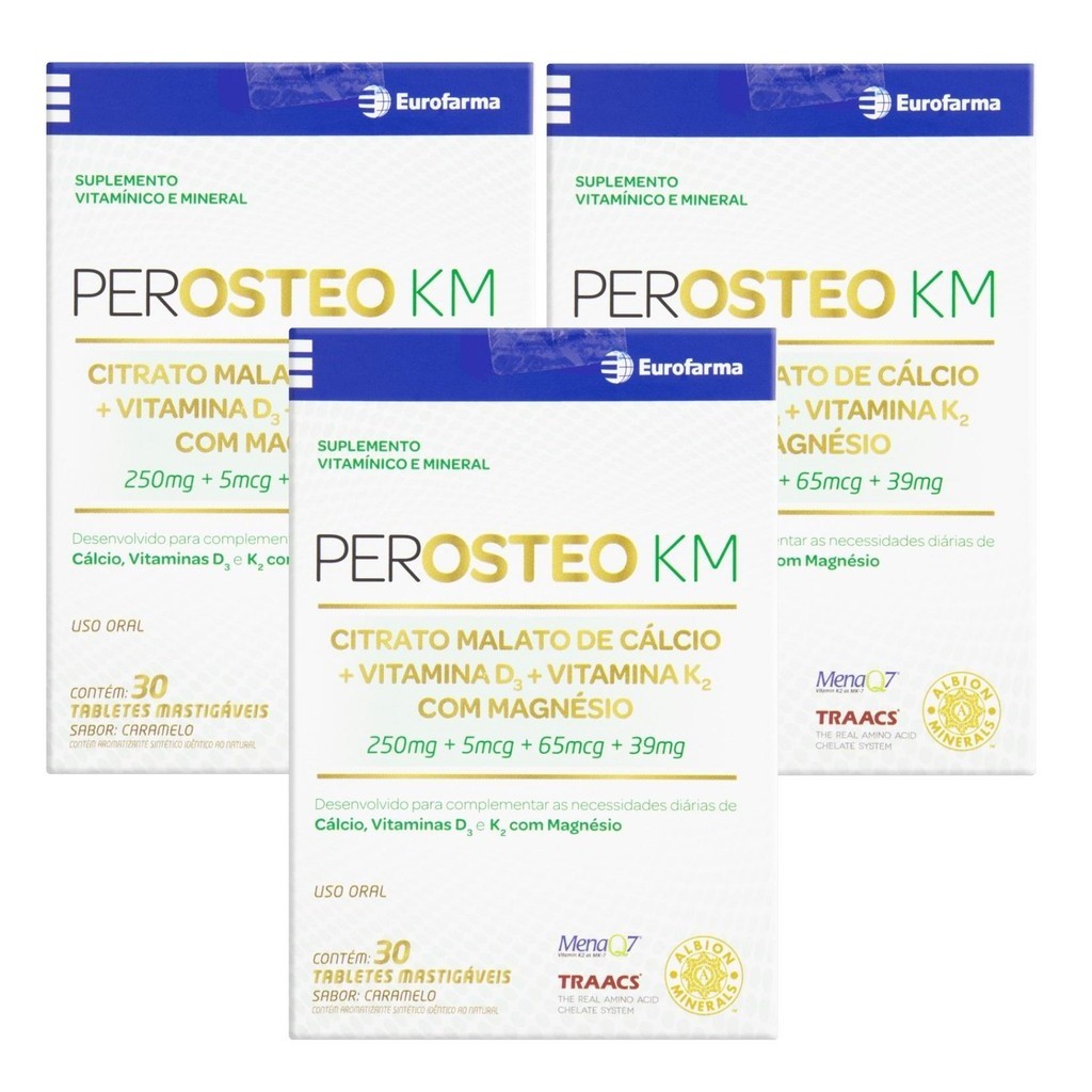 Kit Perosteo KM Sabor Caramelo Com 3 Unidades De 30 Tabletes Mastigáveis Cada em Oferta na Shopee