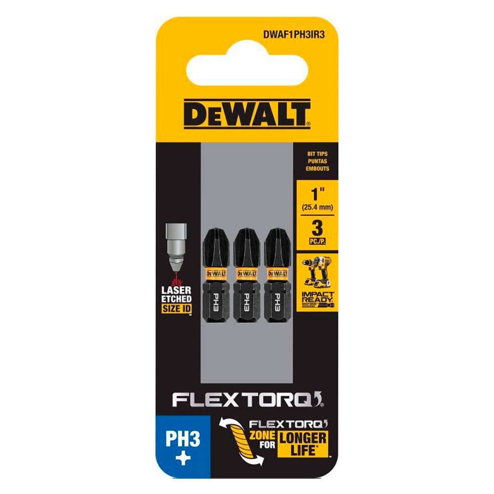 Kit com 3 Bits Phillips de Impacto PH3 x 25mm Flextorq Dewalt DWAF1PH3IR3 em Oferta na Shopee