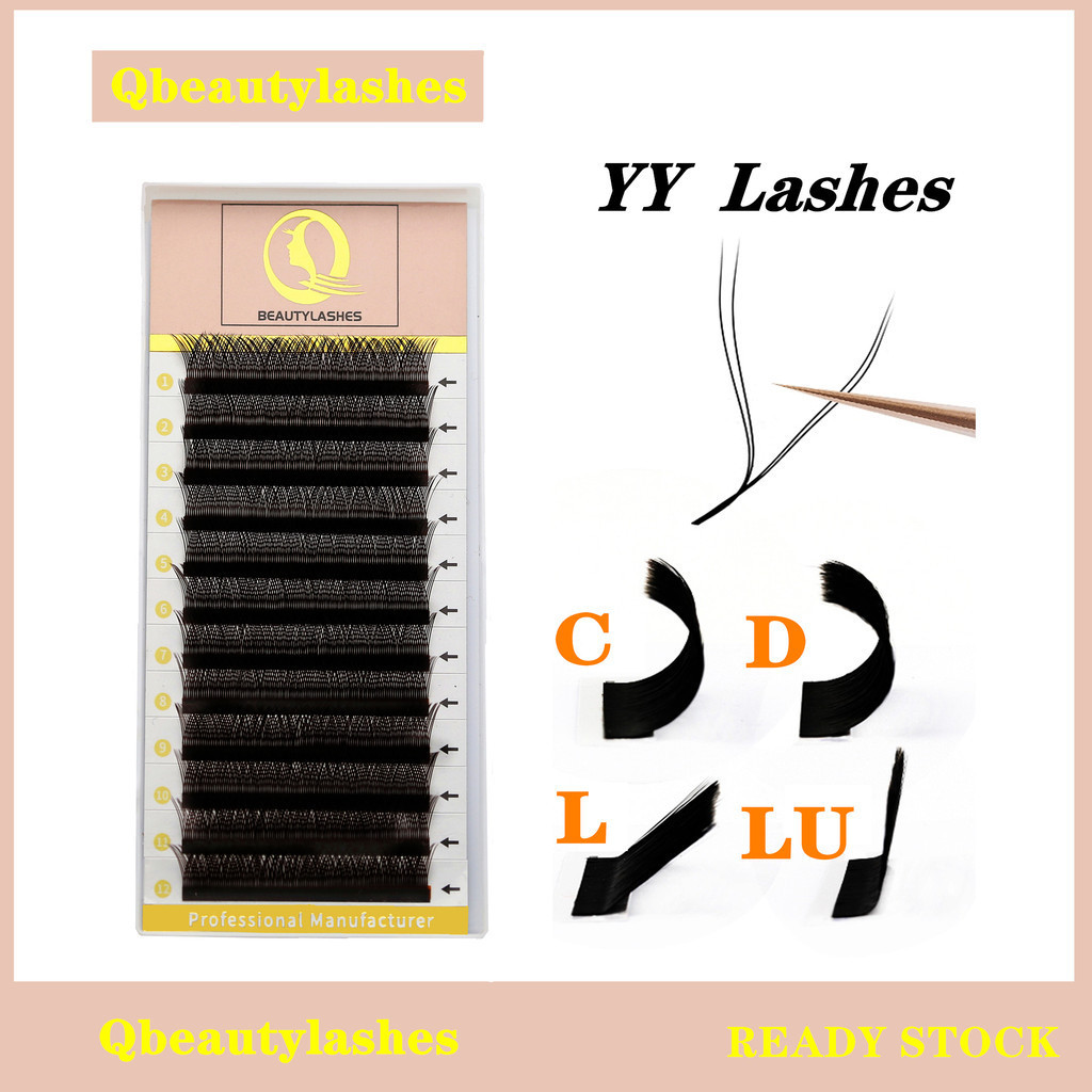 Qbeautylashes YY shape 0.07 Natural EyeLash Extensions Duas Pestanas De Ventilador De Ponta Brasileira Fornecidas Com Pretas volume brazilian