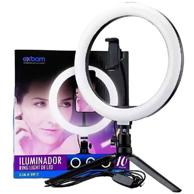 Suporte Smartphone Exbom Iluminador Ring Light 10" 120 Leds 3800K A 6800K Flexivel Ilum-R10P15
