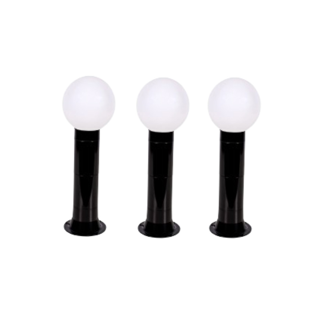 Poste Balizador Luminária Globo Jardim 55cm Preto Kit 3