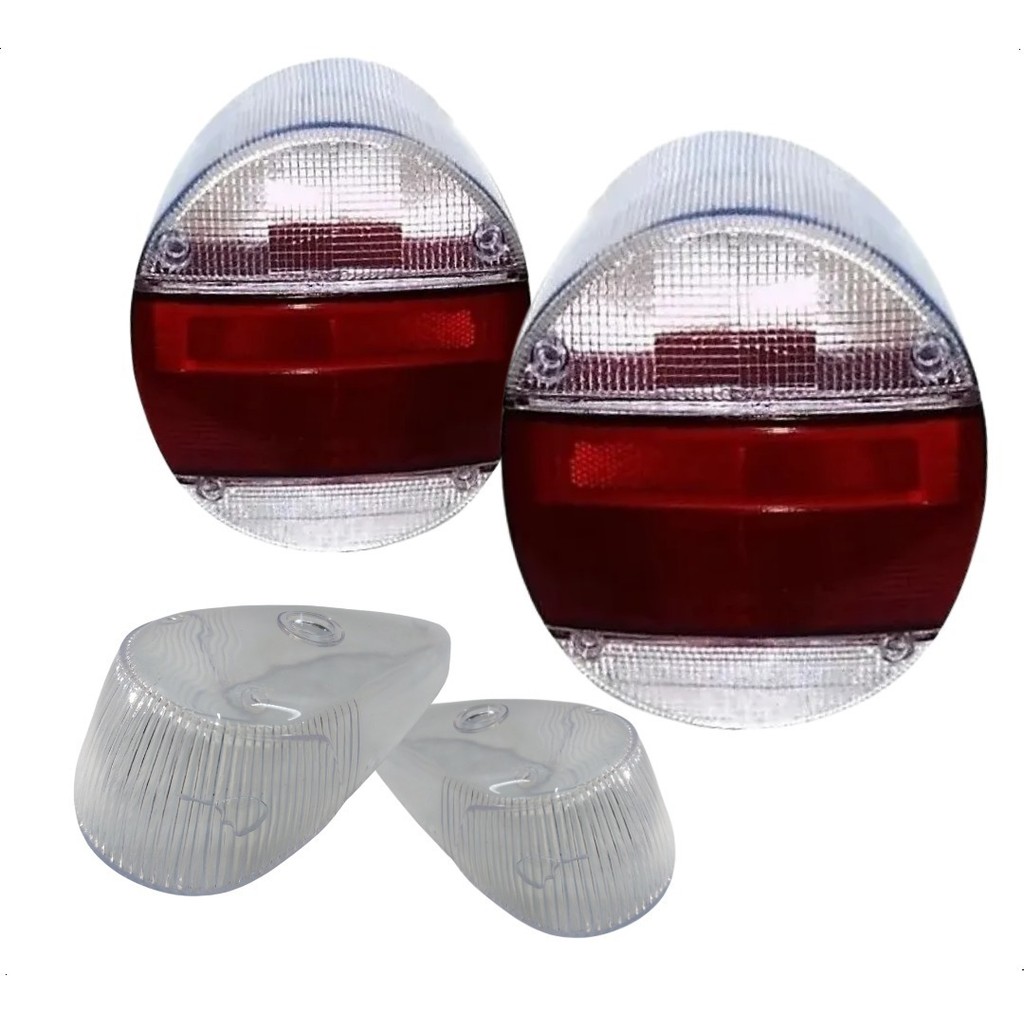 Kit Par Lente Lanterna Traseira Cristal + Par Lente Pisca Cristal Fusca Fafá