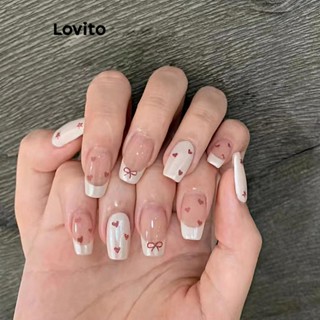 Lovito Unhas artificiais casuais em forma de coração com arco estilo balé para mulheres LFA44132 em Oferta na Shopee