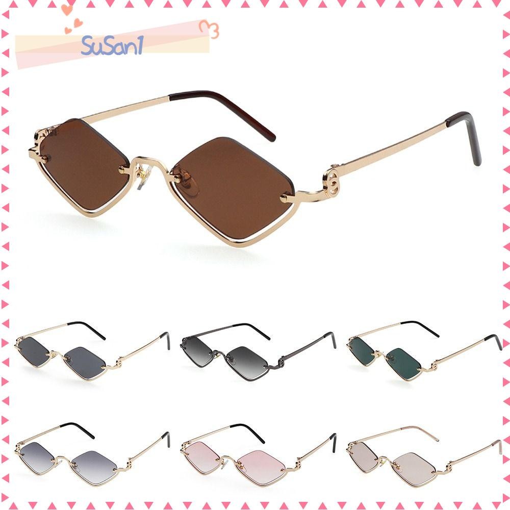 LUCKY-SUSAN1 Óculos De Sol De Meia Armação , Femininos Pequenos De Hip Hop , Tons Vintage Estreitos De Metal em Oferta na Shopee