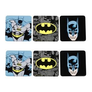 SET C/6PCS PORTA COPOS CORTIÇA DC OR BATMAN COMICS LOGO COLORIDO 10X10CM