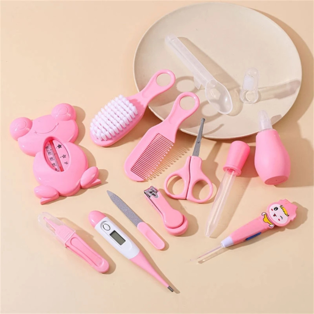 Kit Higiene Cuidados Saúde Bebê Recém Nascido Termômetro 13pc Azul Rosa Pinça
