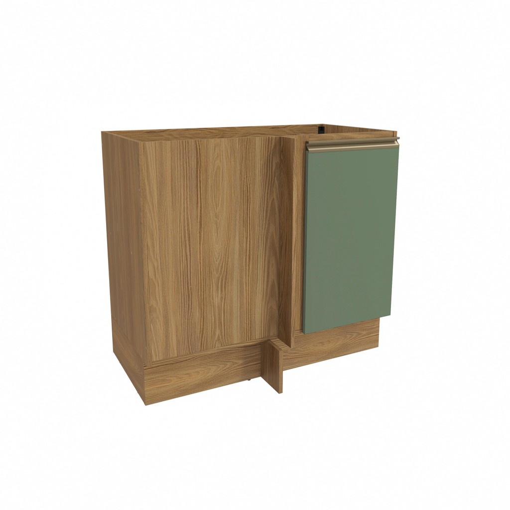 Balcão de Canto Reto Celeste Kappesberg 100% MDF 1 Porta Nogueira/Verde 98cm - Home & Living