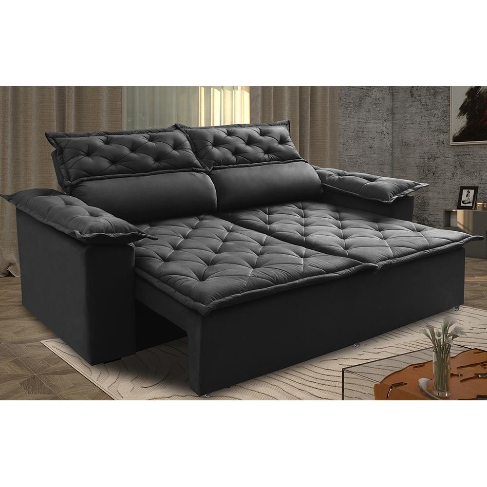 Sofá Retrátil e Reclinável Cama inBox Compact 1,50m Tecido Suede Velusoft Preto em Oferta na Shopee
