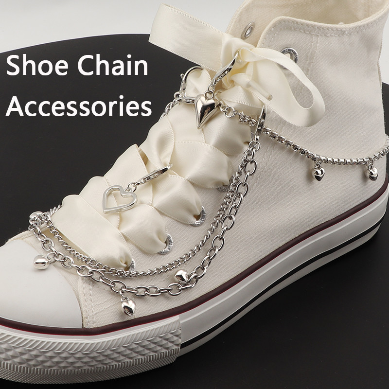 Bling Rhinestone Sapatos De Corrente De Calçado Encantados Aço Inoxidável Decorações Estrela Oca Do Amor Pingente Pérola Dupla Camada Sweet Cool