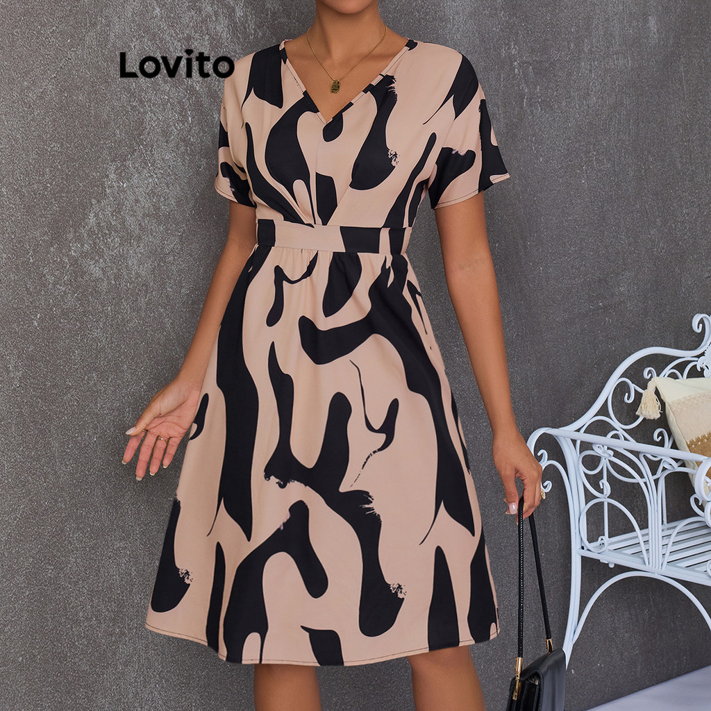 Lovito Vestido Boho Geométrico com Cinto para Mulheres LBL16843