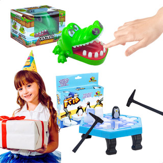 Kit Brinquedo Crocodilo Morde Dedo Jacaré Dente + pinguim quebra gelo numa fria  jogos Infantis