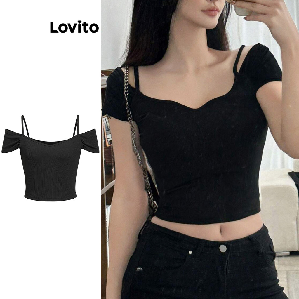 Lovito Camiseta Casual Lisa De Ombro Frio Para Mulheres L95ED008 - Women Clothes