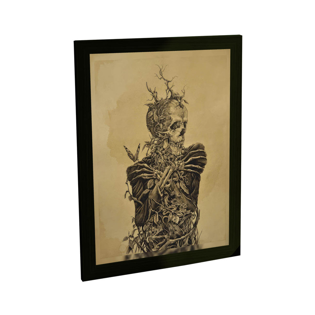 Quadro Decorativo Caveira E Plantas Estilo Gótico Decoração