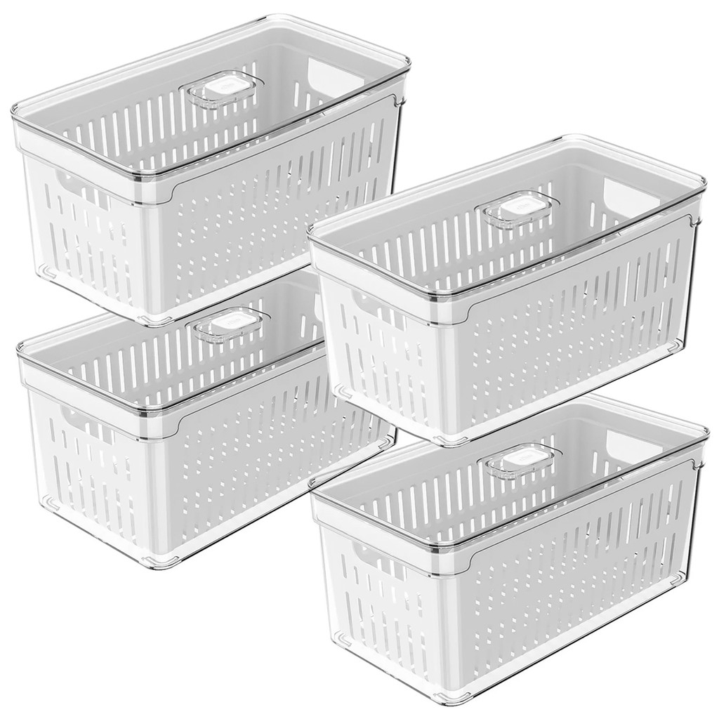 Conjunto 4 Potes Organizadores Geladeira 5L Clear Fresh Cesto Alimentos Frutas Verduras Legumes Casa Multiuso - Ou