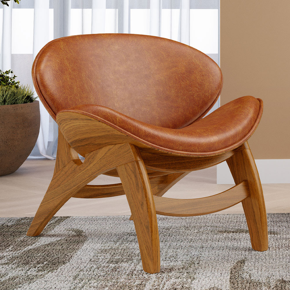 Poltrona Decorativa Orgânica Sala Living Kadosh L02 Couríssimo Camel - Lyam Decor