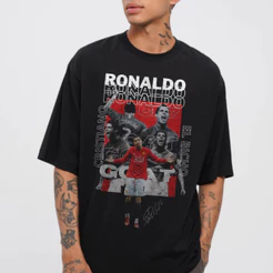 Camiseta Cris Ronaldo Oversized cor Preta Malha Algodão Unissex