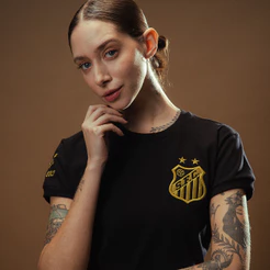 Camisa Santos Pelé Retrô Mil Gols Edição Limitada Preto Feminina Oficial
