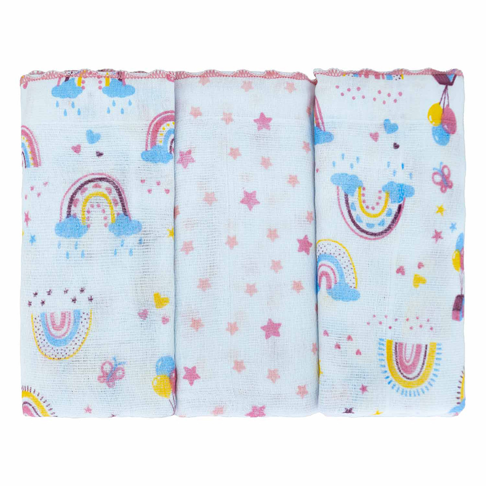 Kit Fralda de Pano Bublim Festonê Arco-Íris - 3 Peças em Oferta na Shopee