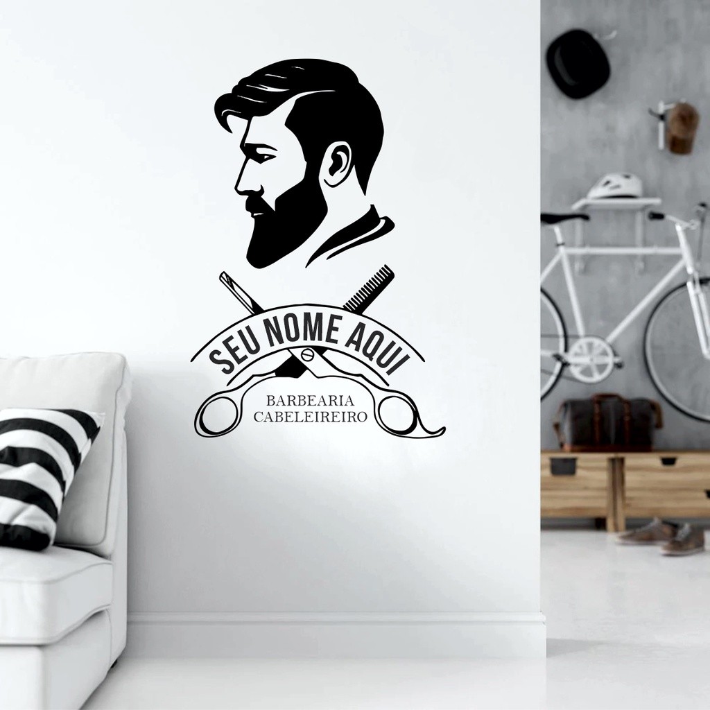 💈 Adesivo de Parede para Barbearia e Salão | Personalizado com Logo e Nome