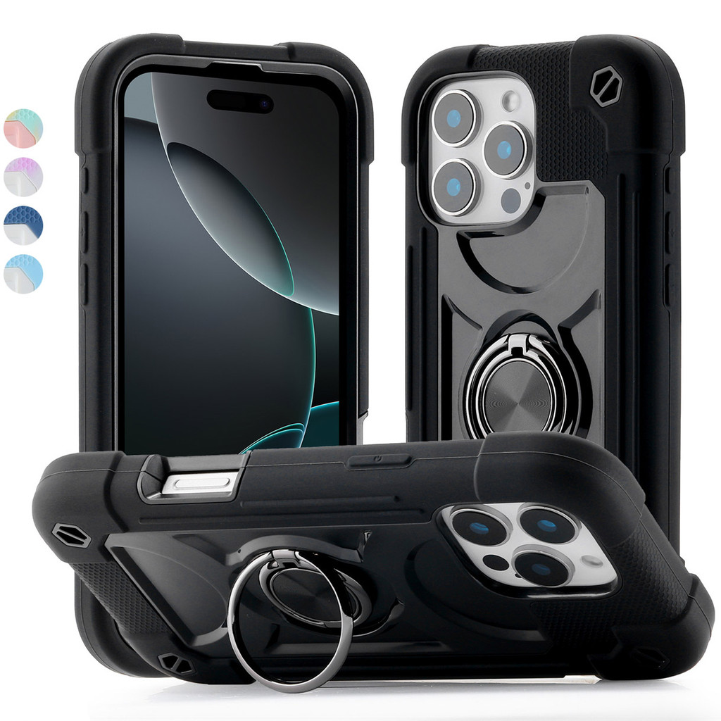 Para iPhone 16 15 14 Plus 13 12 Mini 11 Pro Max Capa Com Suporte De Anel Giratório De 360 Graus , Proteção Contra Quedas De Nível Militar Robusta E Resistente 3 Em 1 PC + Protetora Durável De Silicone