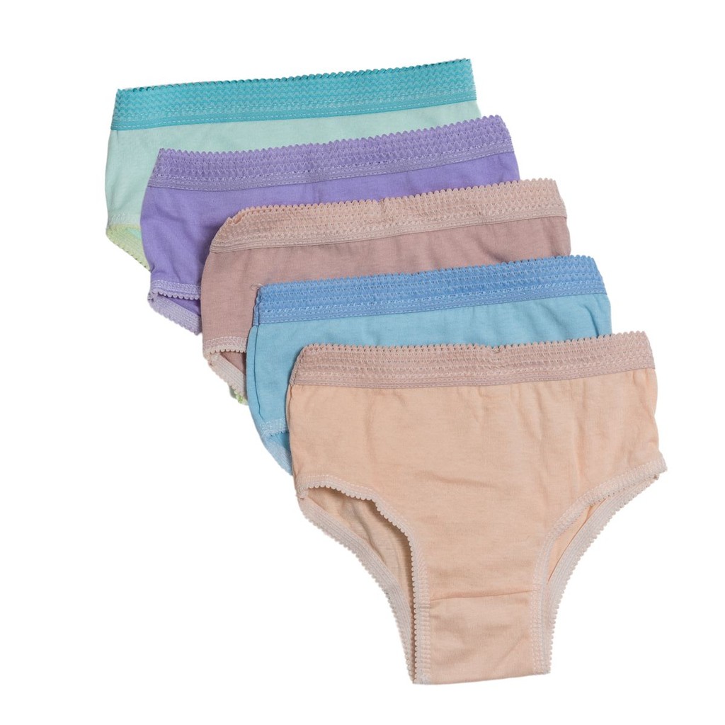 Kit 5 Calcinhas Menina Infantil Lisa Básica Confortável Com Elástico Na Cintura Algodão Conforto