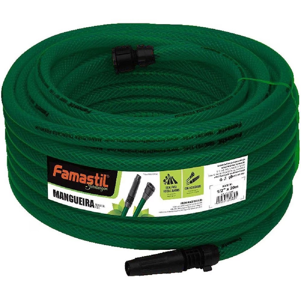 Mangueira de Jardim Famastil Kit 20M Trançada Verde com Esguicho | resistente, flexível em Oferta na Shopee