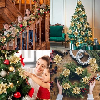 20/10Pcs Flores De Natal Artificiais Glitter Falsas  Feliz Árvore Decorações Festa Ornamentos Novo árvore de Natal