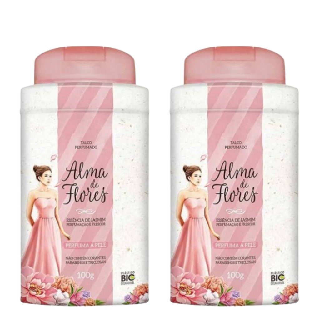 Kit 2 Talco Perfumado Alma De Flores Jasmim 100G - Memphis em Oferta na Shopee