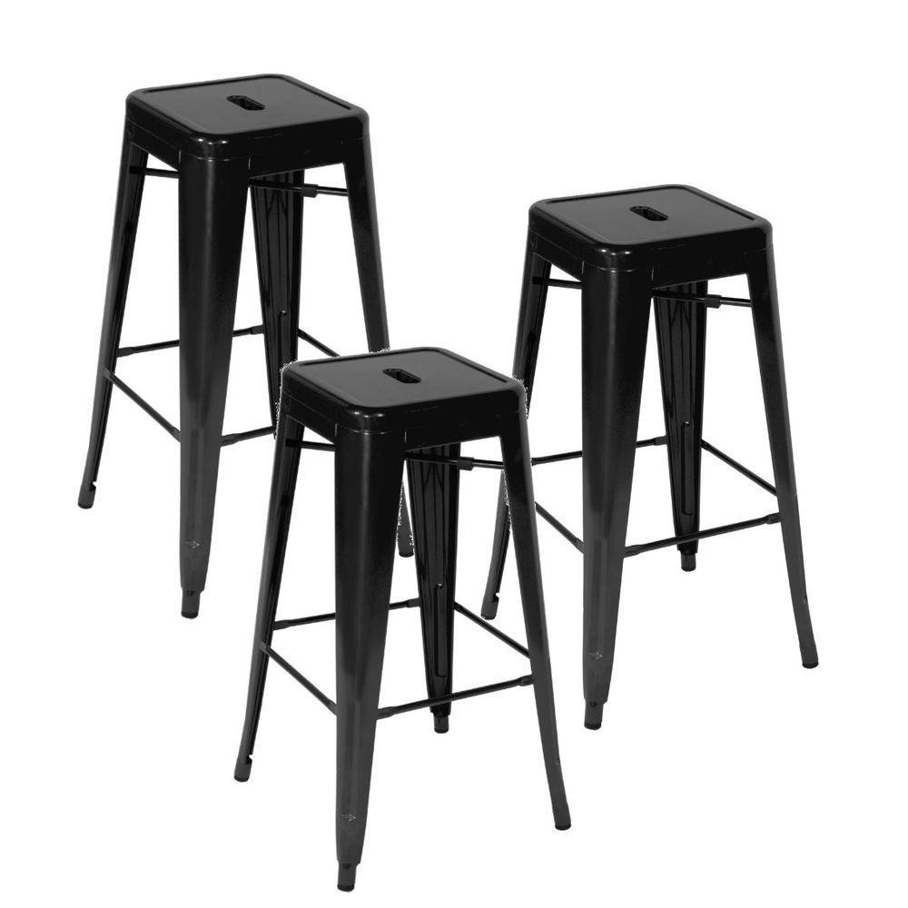 Kit C-3 Banqueta Tolix Iron Design Industrial 76 Cm Aço Cozinha Bar Bistrô Bancada Preta - Home & Living
