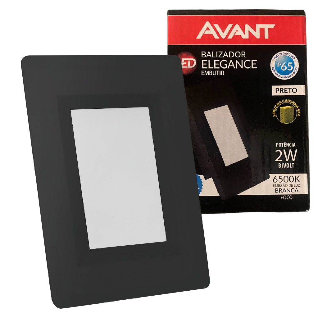 Kit 7 Balizador Parede Led Preto 2w IP65 4x2 Branco Frio 6500k